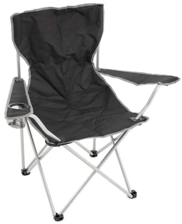 Scaun de camping pliabil cu suport pentru pahare, negru