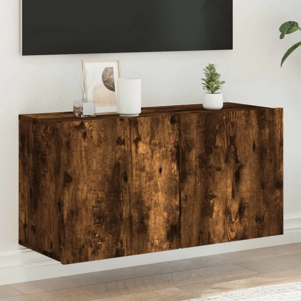 vidaXL Comodă TV de perete, stejar fumuriu, 80x30x41 cm