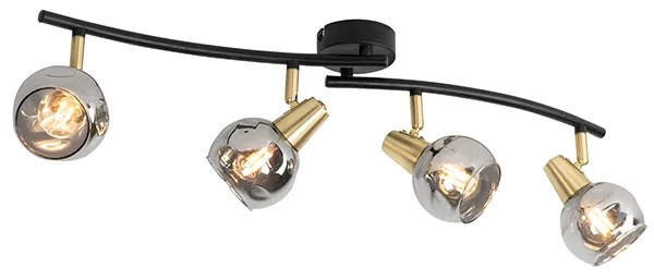 Plafoniera Art Deco aurie cu sticlă fumurie cu 4 lumini - Vidro