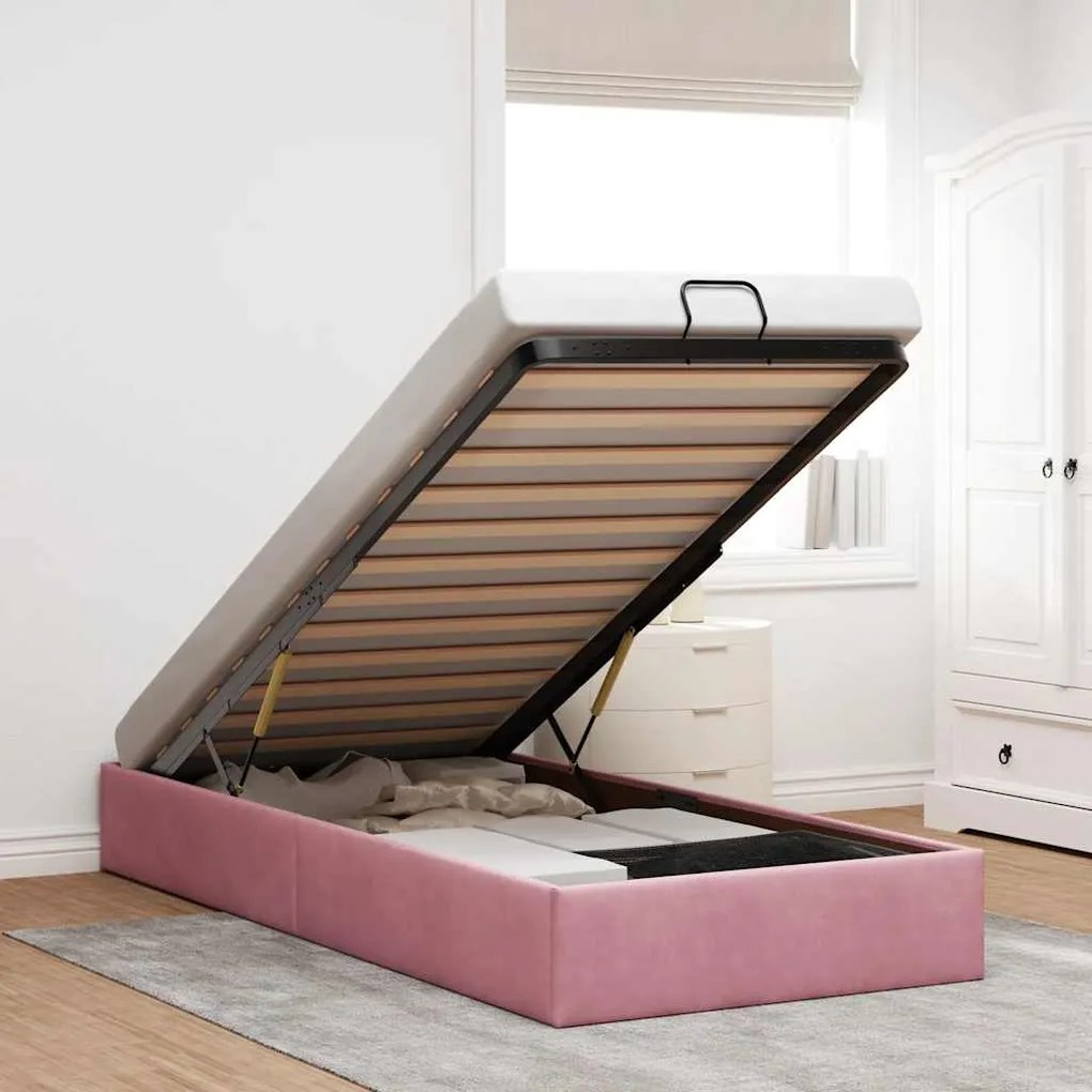 vidaXL Cadru de pat otoman fără saltea roz 90x200 cm catifea