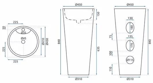 Lavoar freestanding Rea Anya rotund finisaj alb lucios 45 cm