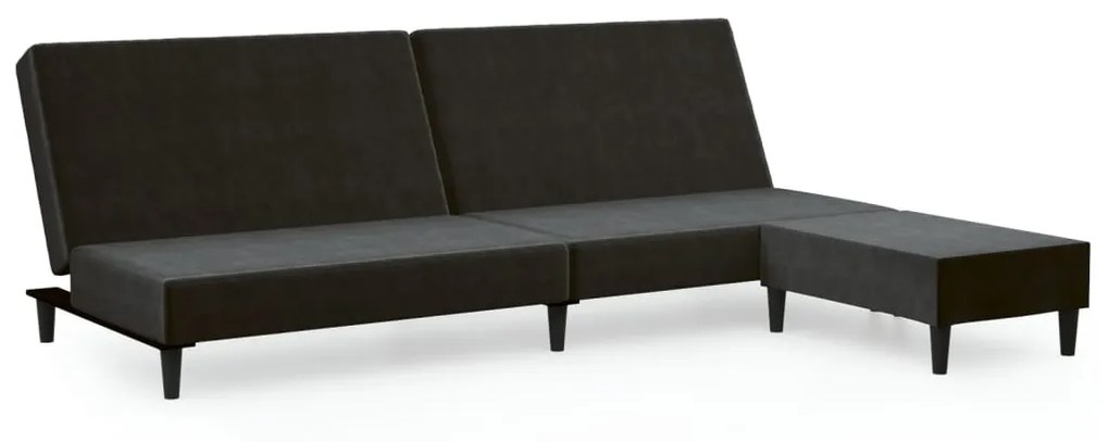 3080496 vidaXL Canapea extensibilă cu taburet, 2 locuri, negru, catifea