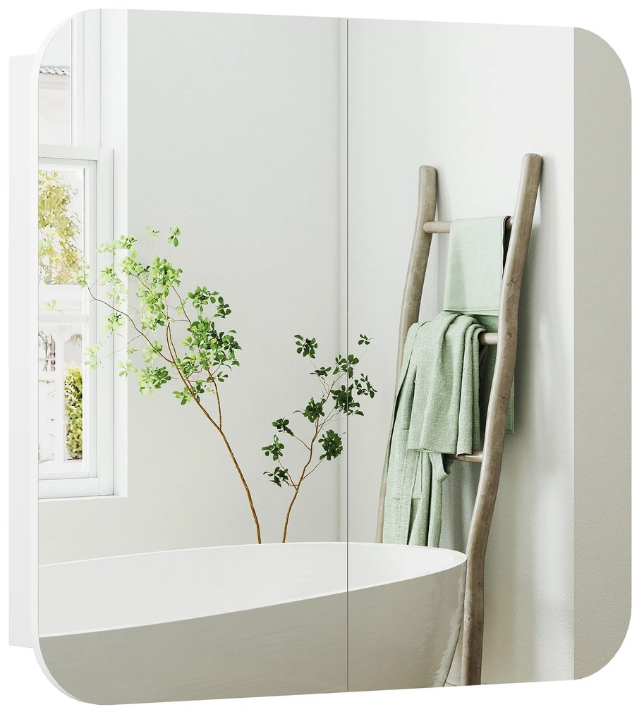 HOMCOM Dulap de perete pentru baie cu oglindă arcuită mobilier pentru baie rafturi reglabile uși oglindă 68 x 13 x 66 cm alb | Aosom Romania