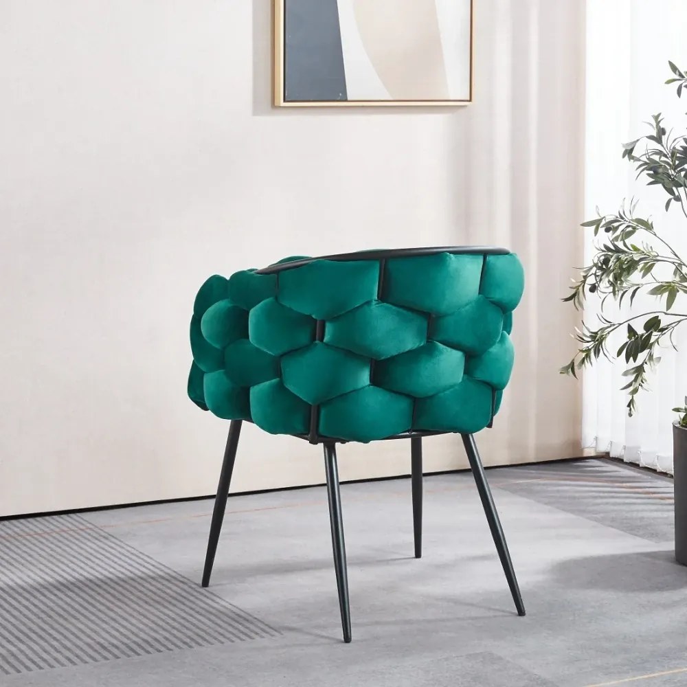 Scaun dining, tapiterie catifea, cadru metalic negru, Verde