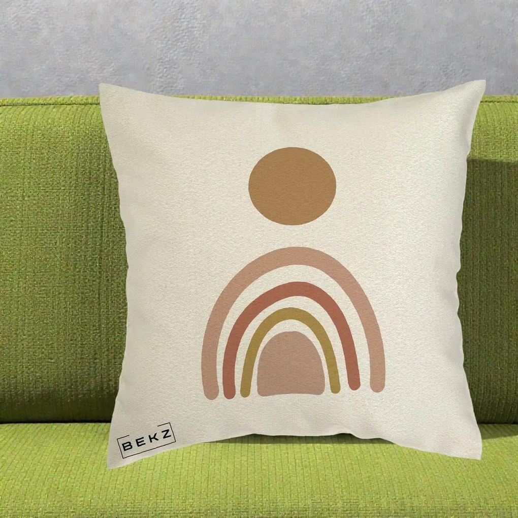 Perna Decorativa Boho Rainbow Sun, 40x40 cm, Ecru, Husa Detasabila, Perna Inclusa, BEKZ®
