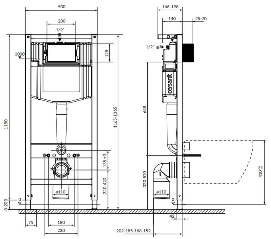 Rezervor wc incastrat Cersanit System 50, pneumatic