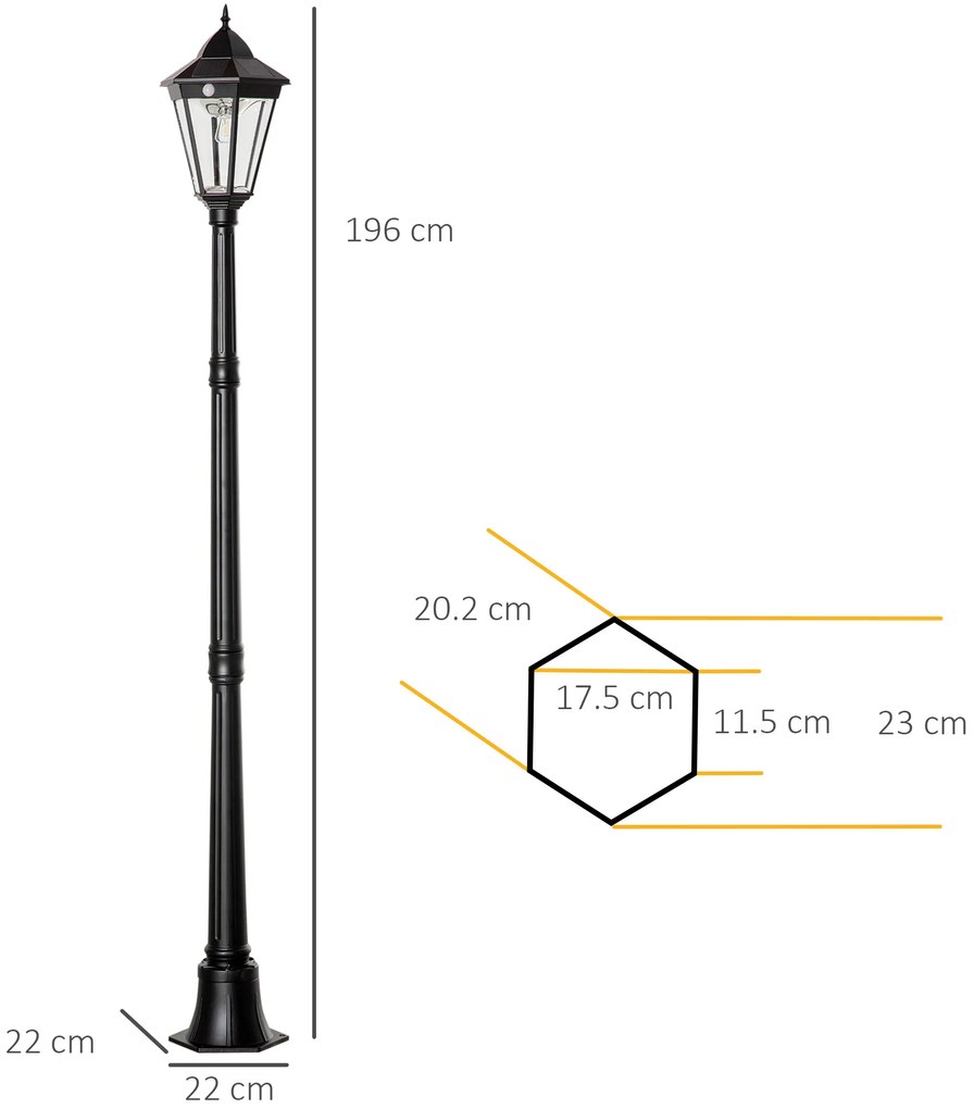 Outsunny Stâlp Solar de Grădină cu Lumină LED și Senzor de Mișcare, Negru | Aosom Romania