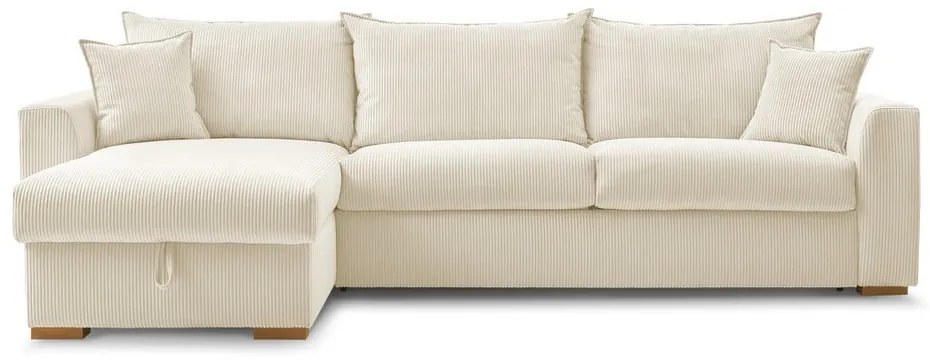 Colțar crem extensibil cu tapițerie din catifea reiată (cu colț variabil) Augustin – Bobochic Paris