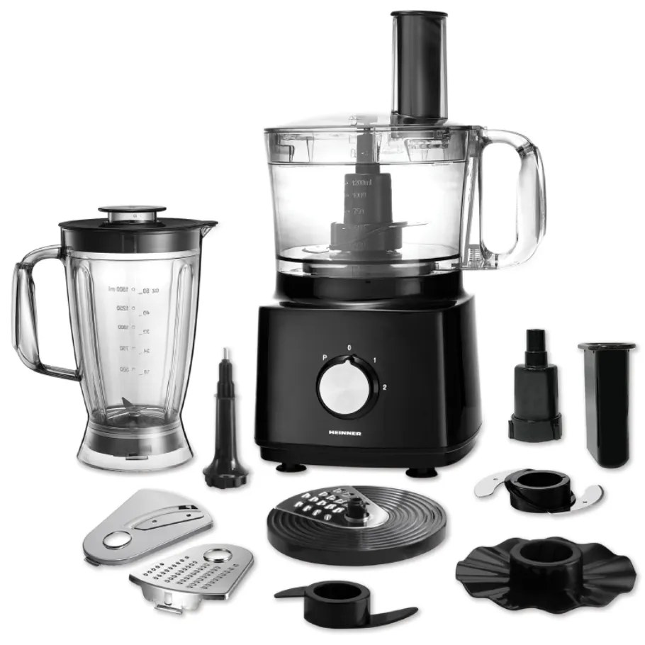 ROBOT DE BUCATARIE HEINNER HFP-750BK, 750 W, BOL 1.2 L, BLENDER 1.8 L, DISC FELIERE, MARUNTIRE, NEGRU