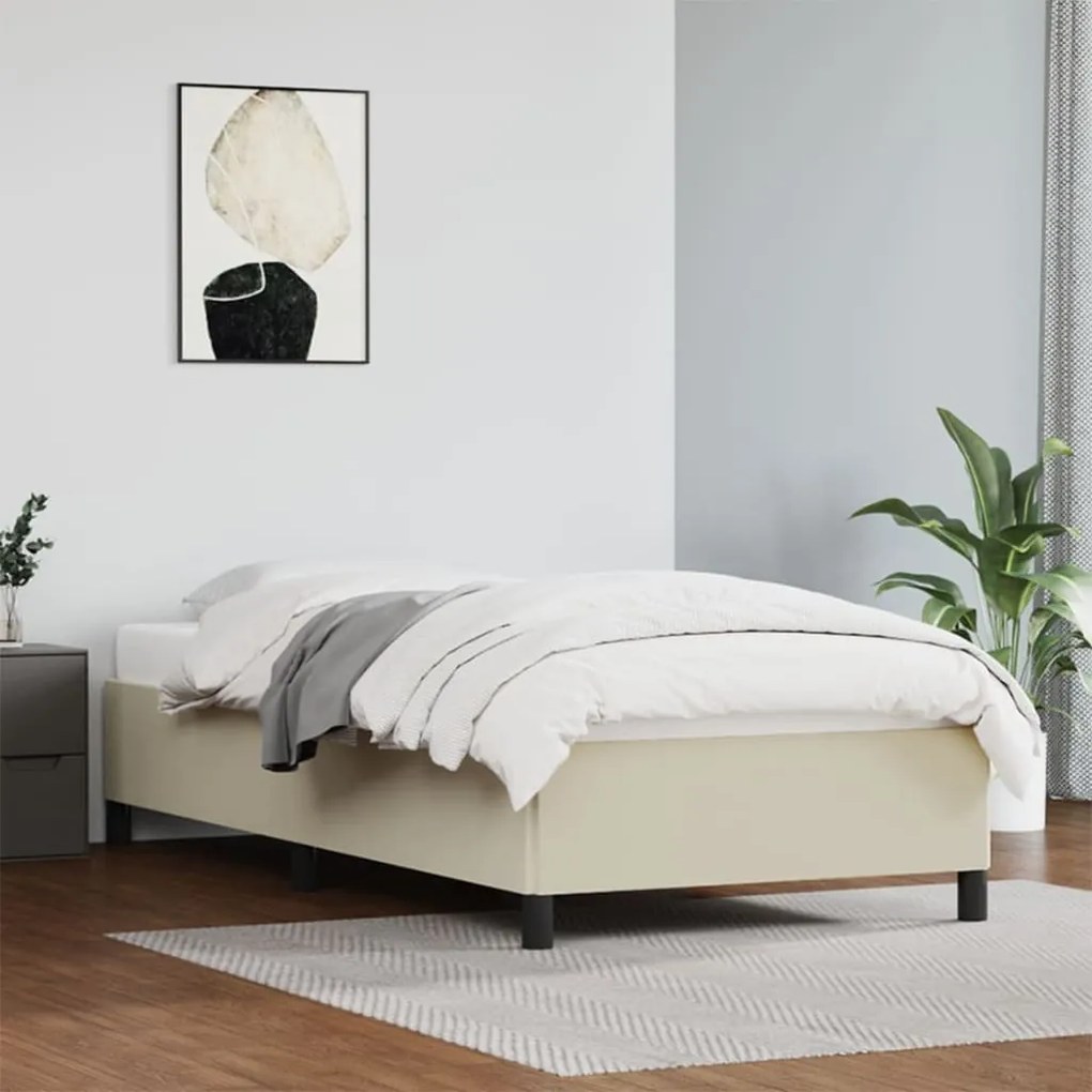 347229 vidaXL Cadru de pat, crem, 90x200 cm, piele ecologică