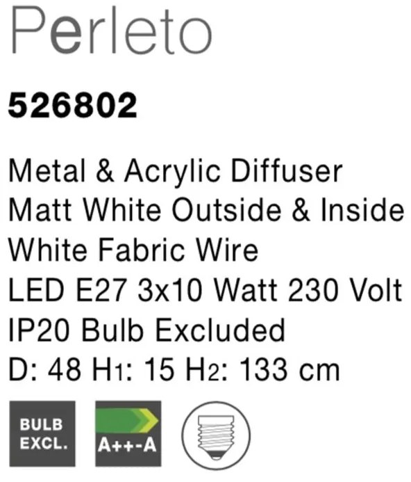 Lustra design modern Ø48cm Perleto alba NVL-526802