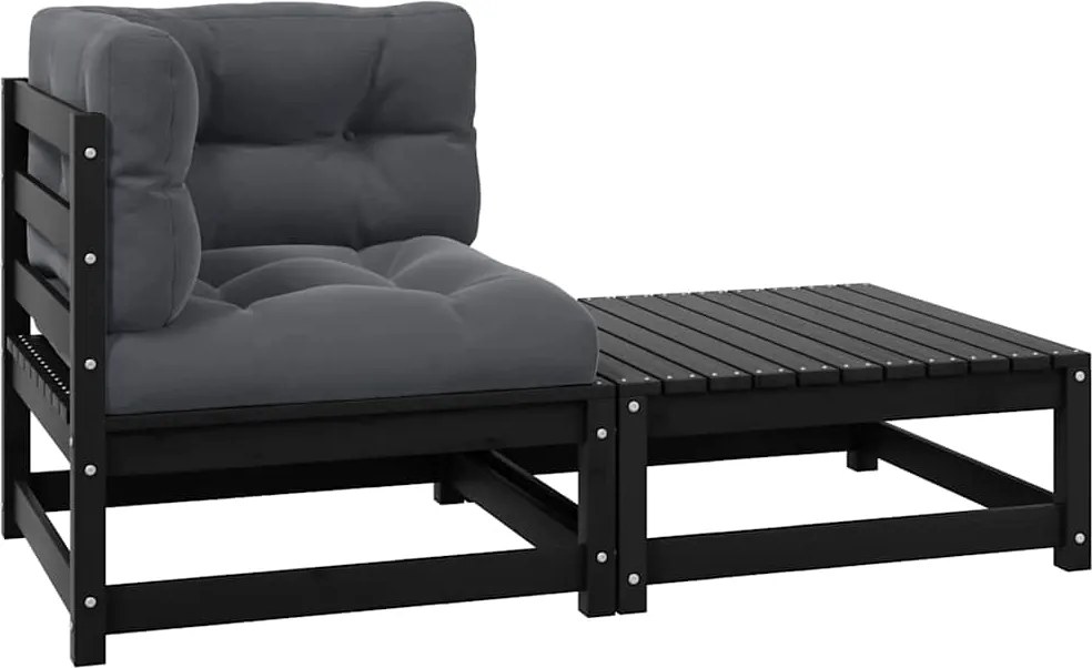 vidaXL Set mobilier grădină cu perne, 2 piese, negru, lemn masiv pin