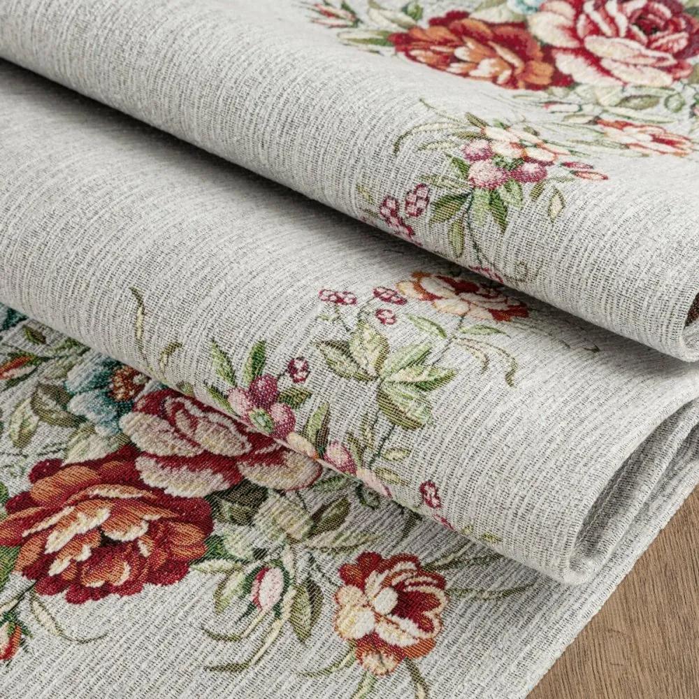 Traversa pentru masa tapițerie gri cu model de flori țesute de calitate Lățime: 45 cm | Lungime: 140 cm