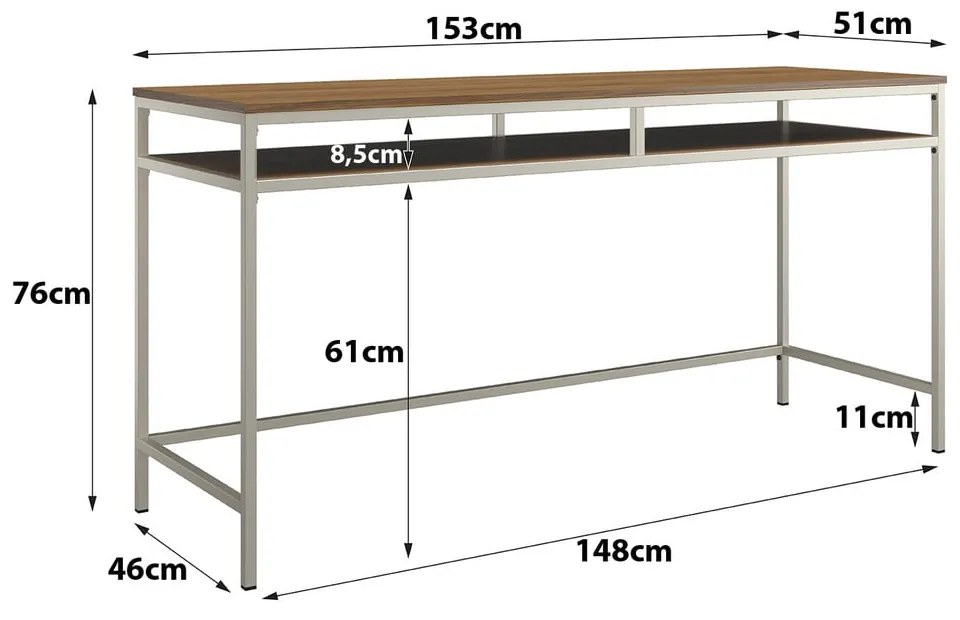 Birou cu blat cu aspect de lemn de nuc 51x153 cm Bradford – Støraa