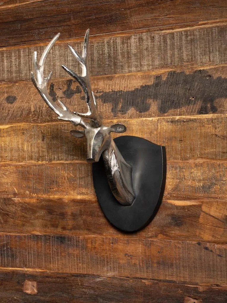 Decoratiune de perete, cap de cerb patinat, din aluminiu, Deer