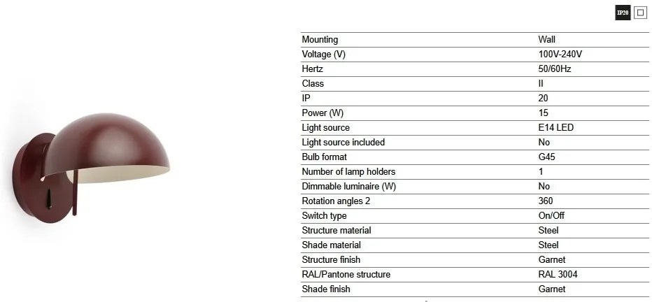 Aplica de perete ambientala directionabila MATILDA burgandy