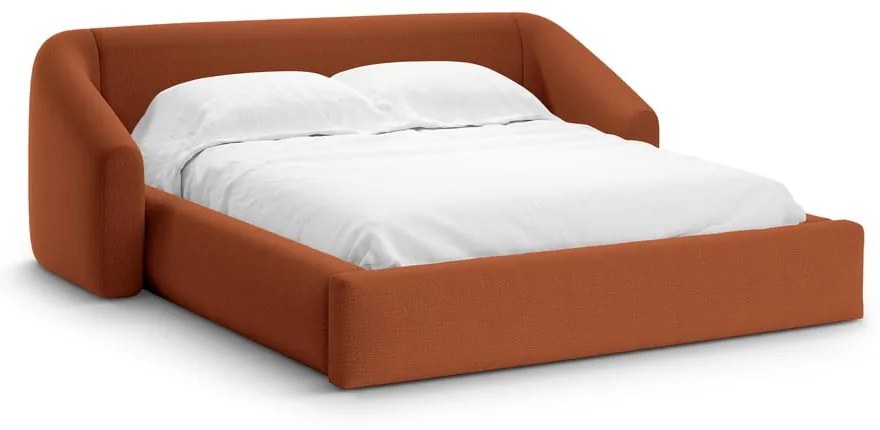 Pat matrimonial cărămiziu tapițat cu spațiu de depozitare cu somieră 180x200 cm Campi – Cosmopolitan Design