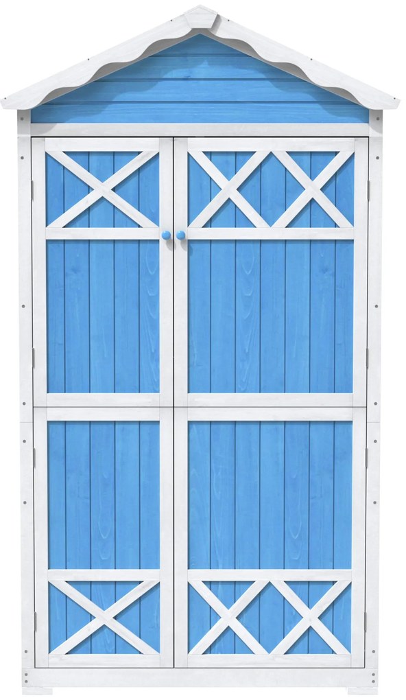 Depozit pentru mobilier de grădină din lemn pentru exterior, design rezistent la intemperii cu întărituri stabile în formă de X, 93x45x179 cm, Albastru