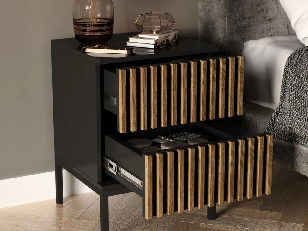 OFERTA Noptiera MEORATI 40x40cm, negru/artisan stejar Clasa II.