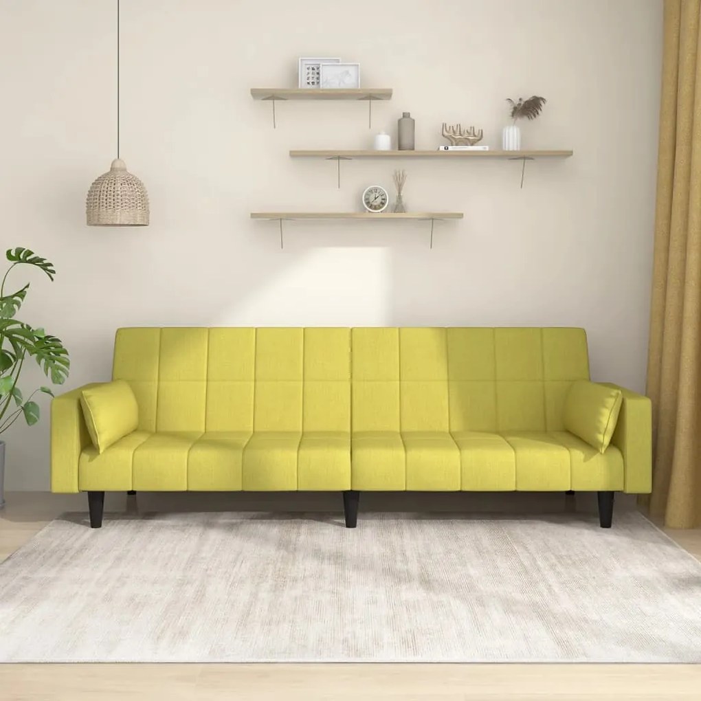 337496 vidaXL Canapea extensibilă cu 2 locuri, 2 perne, verde, textil