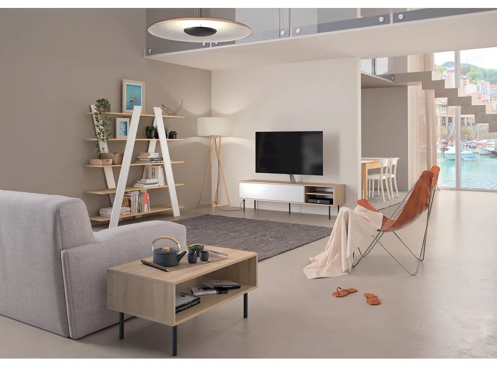 Comodă TV alb-natural cu aspect de lemn de stejar 165x40 cm Ampère – TemaHome