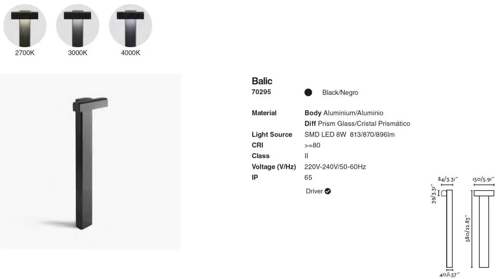 Stalp LED de exterior design modern IP65 BALIC 39cm Black