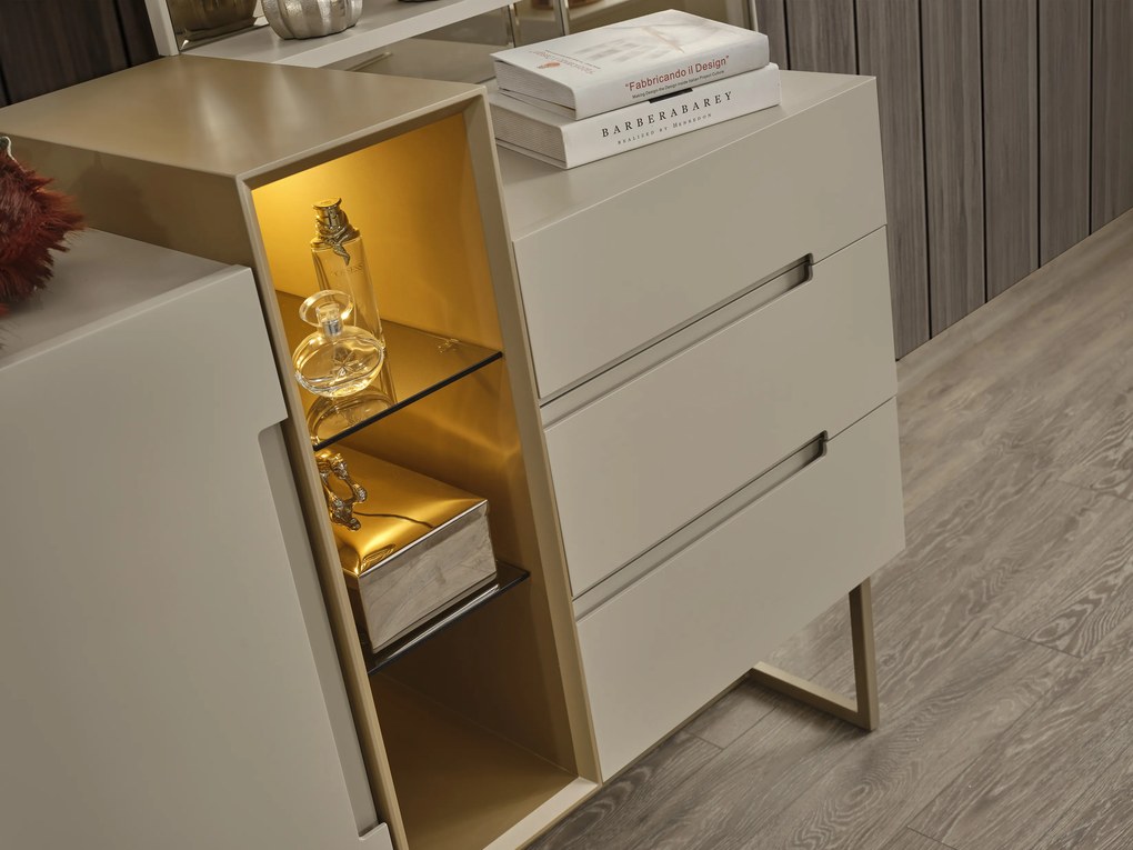 Set dormitor cu pat, noptiere, dulap, comoda din mdf crem si picioare metalice - riva