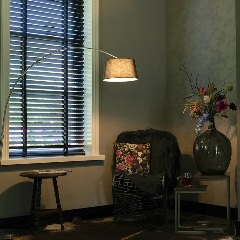 Lampă de podea arcuită modernă din oțel cu abajur din stofă neagră - Arc Basic