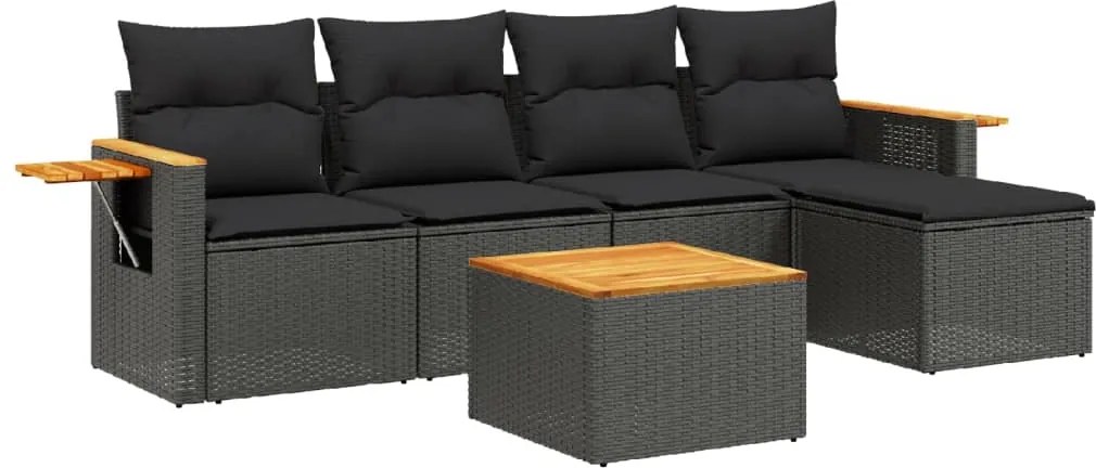 vidaXL Set mobilier de grădină cu perne, 6 piese, negru, poliratan