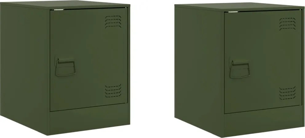 vidaXL Noptiere, 2 buc., verde olive, 34,5x39x44 cm, oțel