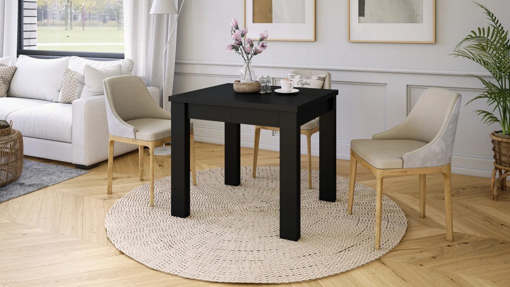 Mazzoni FONTE Negru Mat - MASĂ CLASICĂ DE BUCĂTĂRIE/LIVING EXTENSIBILĂ PÂNĂ LA 130 sau 155 cm!