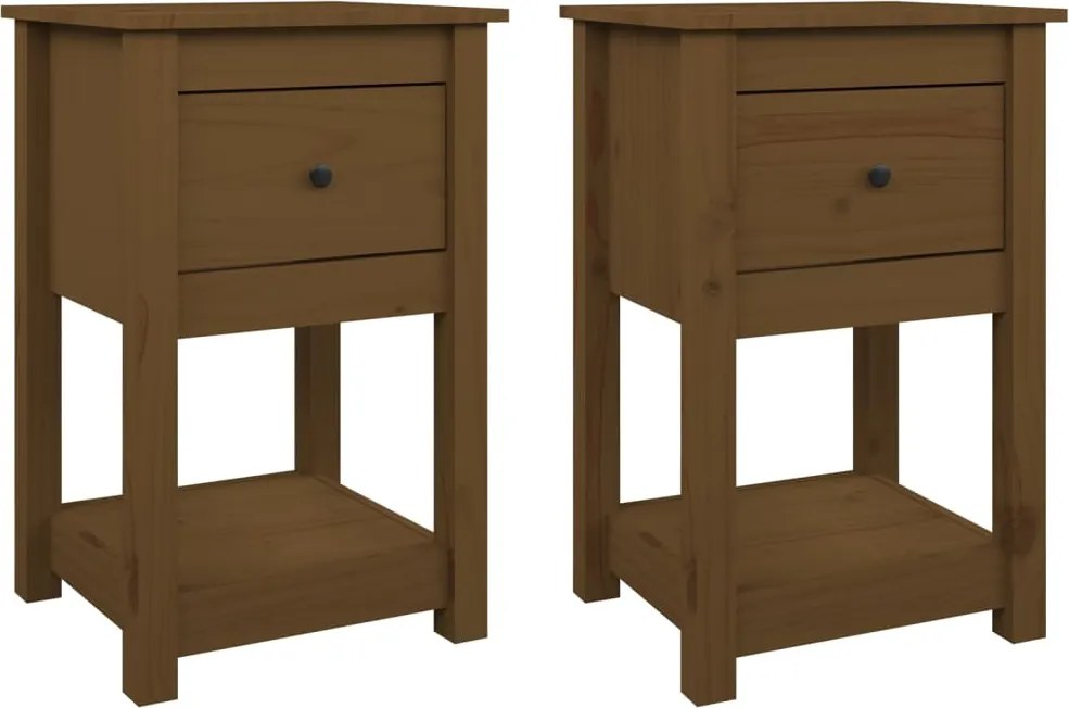 vidaXL Noptiere, 2 buc, maro miere, 40x35x61,5 cm, lemn masiv de pin
