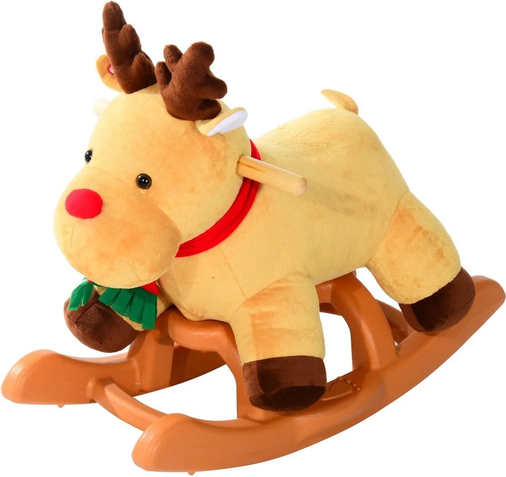HomCom Renna a Dondolo in Peluches per Bambini, 61x29x45cm