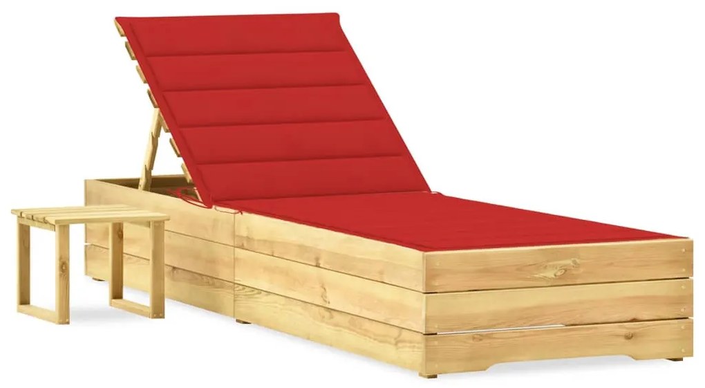 vidaXL Șezlong de grădină cu masă și pernă, lemn de pin tratat