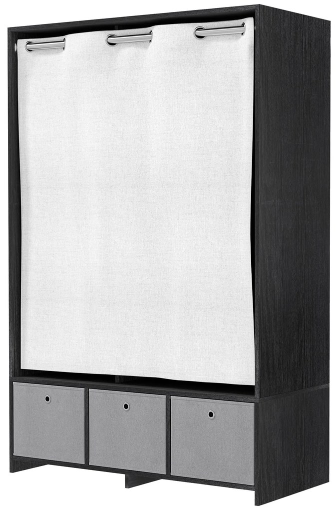 HOMCOM Dulap penderie dulap de depozitare cu tringle cortină 3 nișe și 3 sertare din material textil detașabile 105 x 48 x 160 cm | Aosom Romania