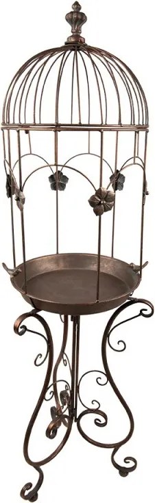 Colivie decorativă din metal, finisaj maro antichizat, cu motive florale și păsărele, Ø 39x127 cm