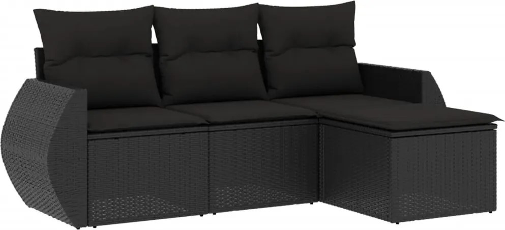 vidaXL Set mobilier de grădină cu perne, 4 piese, negru, poliratan