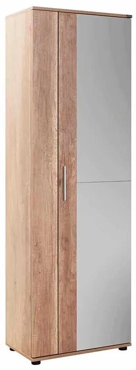 Pantofar Adore Porto, 2 usi reversibile cu oglinda, 10 rafturi, capacitate 28 perechi incaltaminte, Alb / Stejar, 60 x 35 x 187 cm