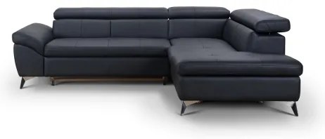 Canapea colțar extensibilă din piele SALERNO II, dreapta, neagră