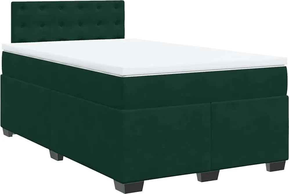 vidaXL Pat box spring cu saltea, verde închis, 120x190 cm, catifea