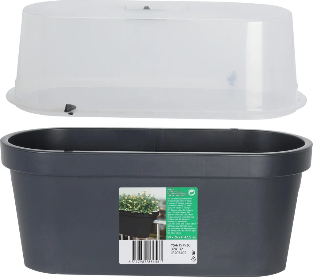 Mini Seră cu Jardinieră din plastic, 59x26x24,25 cm – Ideală pentru Răsaduri și Plante Aromatice
