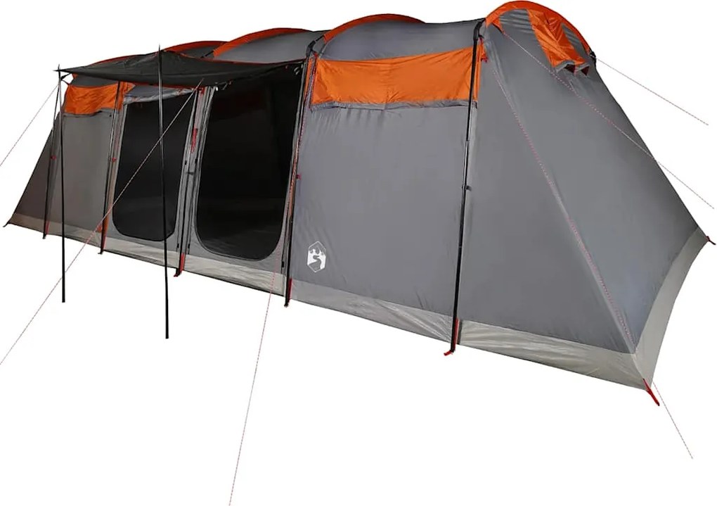 vidaXL Cort de familie tunel 8 persoane, gri/portocaliu, impermeabil