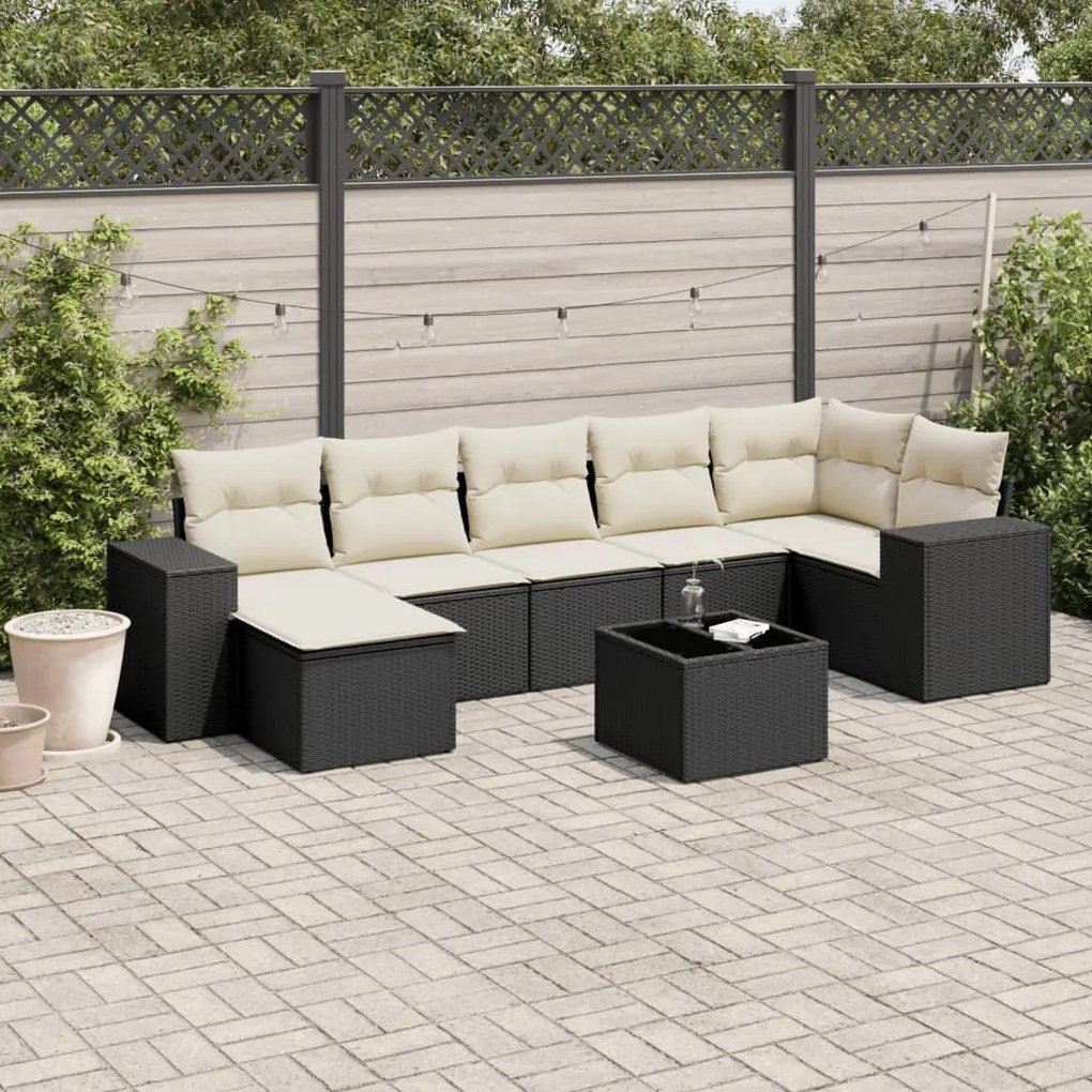 3222885 vidaXL Set mobilier de grădină cu perne, 8 piese, negru, poliratan