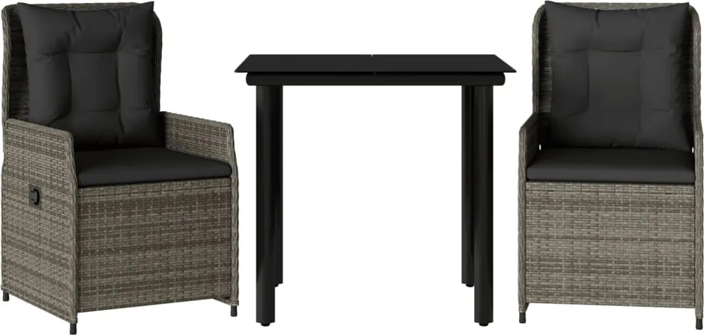 vidaXL Set mobilier de grădină cu perne, 3 piese, gri, poliratan
