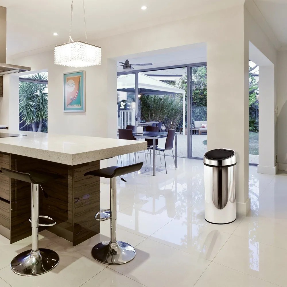 Coș de gunoi argintiu lucios cu senzori de atingere din oțel 30 l – MSV