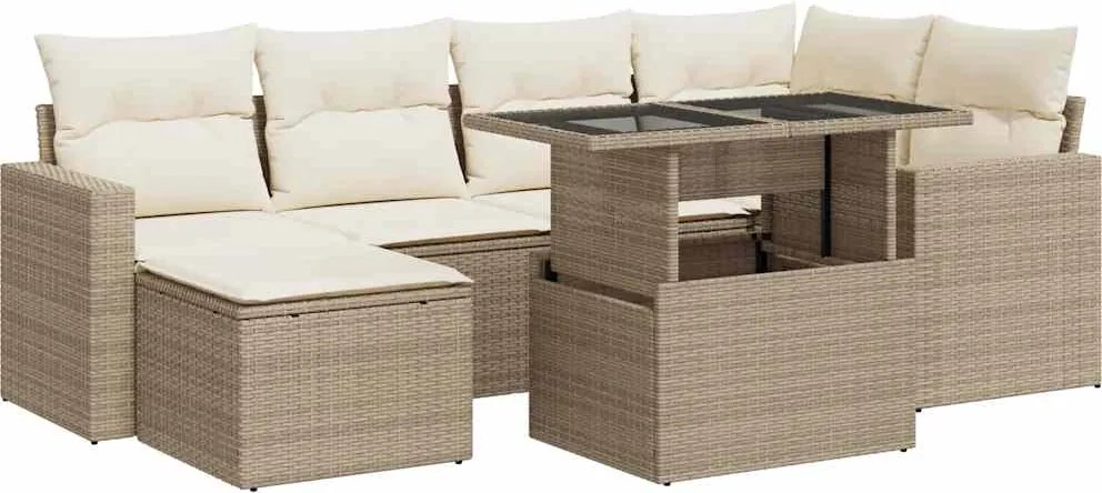 vidaXL Set canapele de grădină, 7 piese, cu perne, bej, poliratan