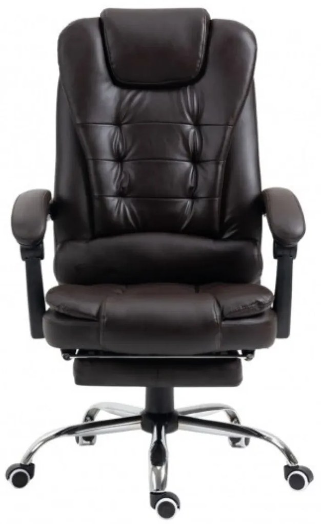 Scaun directorial cu Masaj si Incalzire, functie sezlong, suport picioare, piele PU, Maro