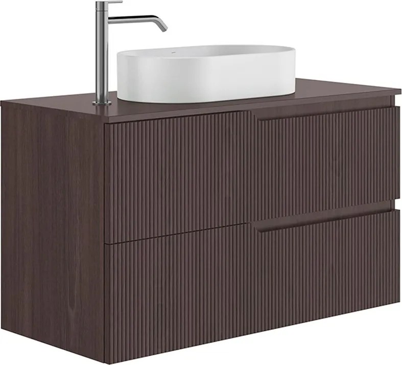 Set dulap baza suspendat Gala Canaletto 2 sertare 100 cm cu blat finisaj nuc negru mat