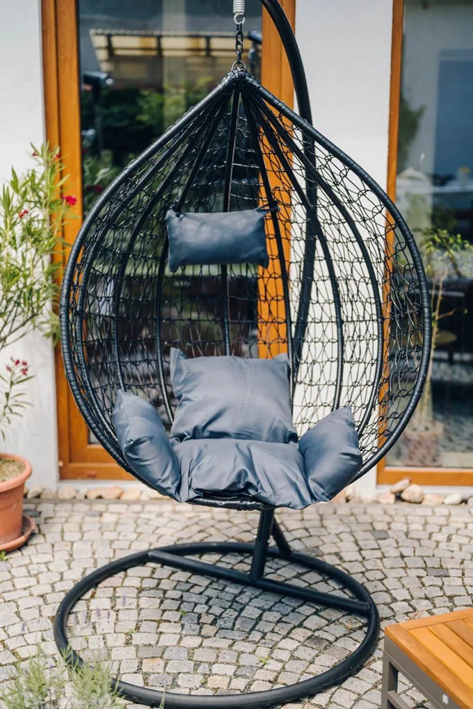 Scaun suspendat gri KOKON cu suport, perna gri