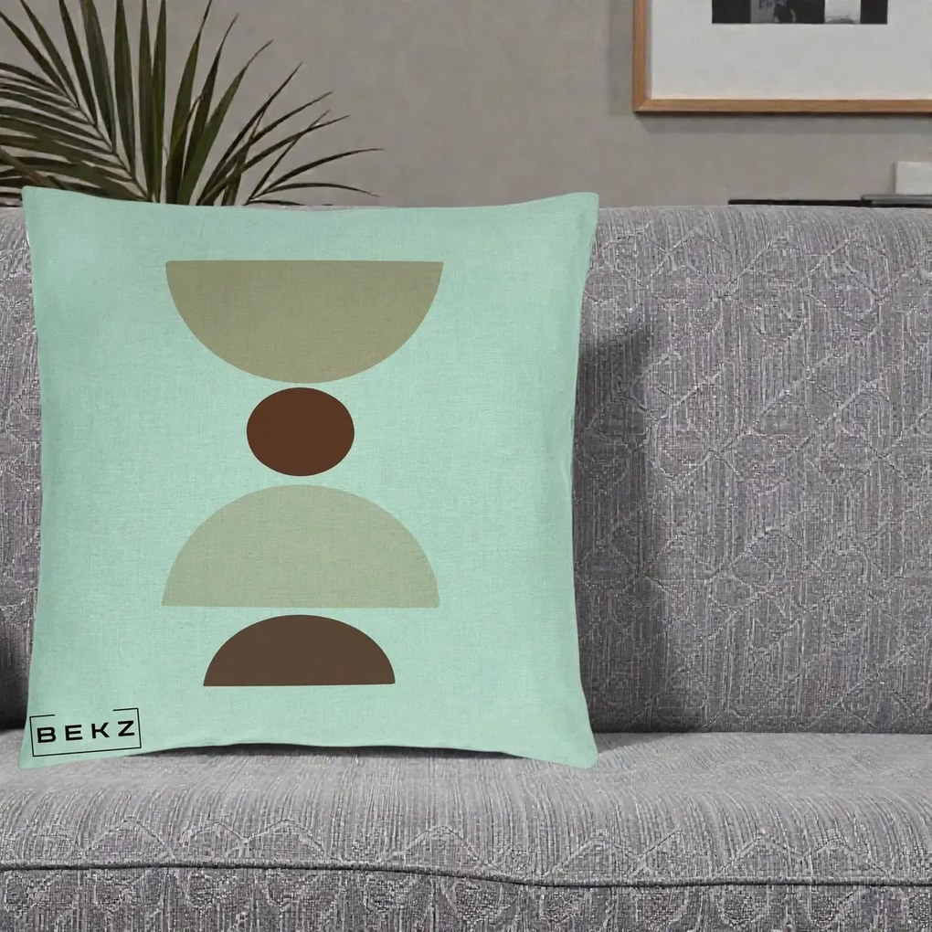 Perna Decorativa Geometric Boho Cerc si Boluri, 40x40 cm, Verde Menta, Husa Detasabila, Perna Inclusa, BEKZ®